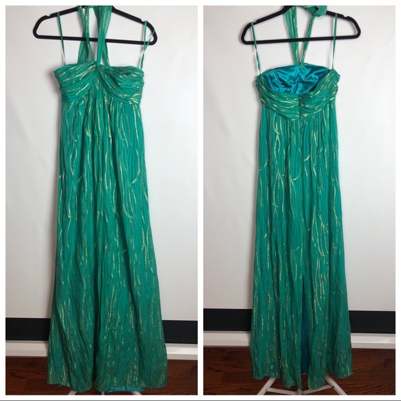 green and gold maxi dress